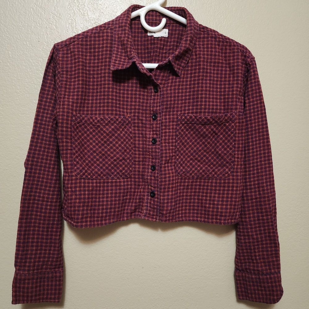 Long Sleeve Checkered Crop